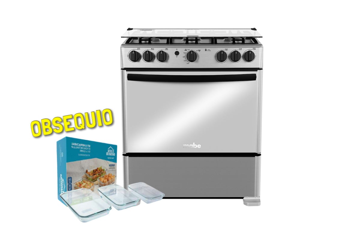 Estufa de Piso Mabe 6 Puestos Gas Natural Inox EMC30KXX6