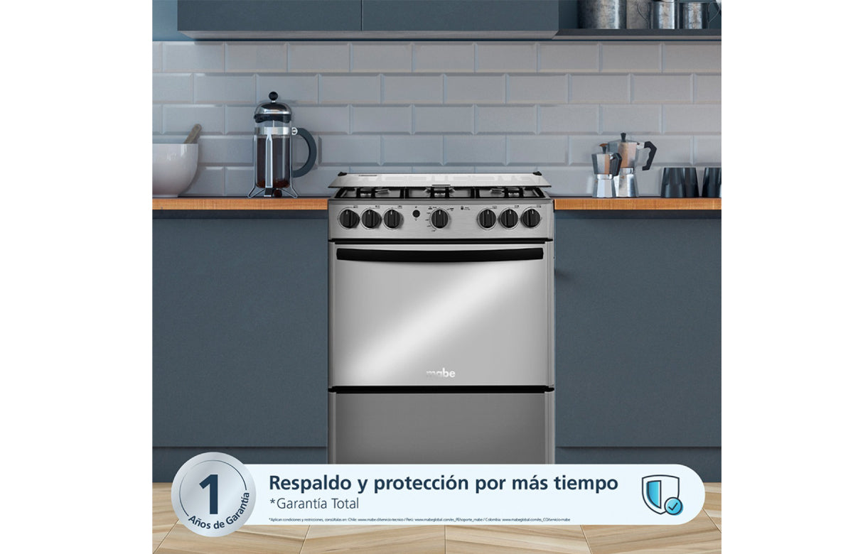 Estufa de Piso Mabe 6 Puestos Gas Natural Inox EMC30KXX6